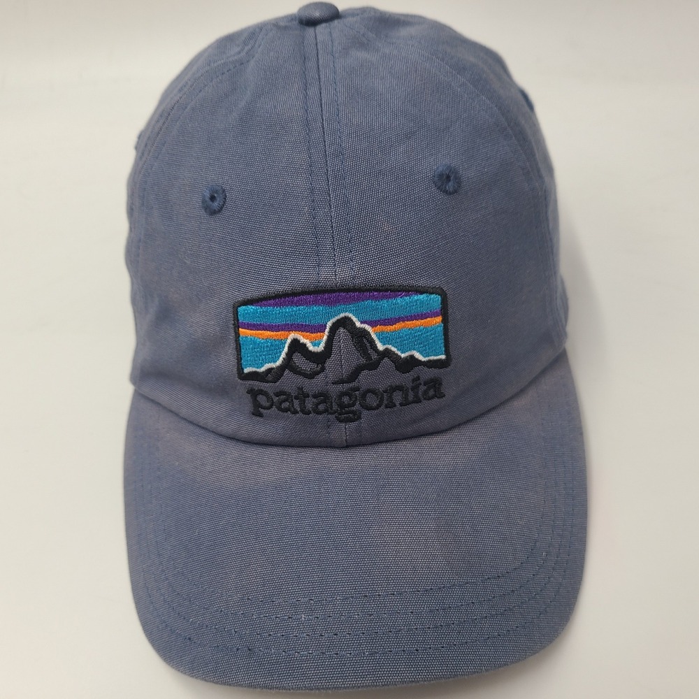 Patagonia Hat Strapback Blue P-6 Logo Fitz Roy Mountain Outdoors Distressed Men